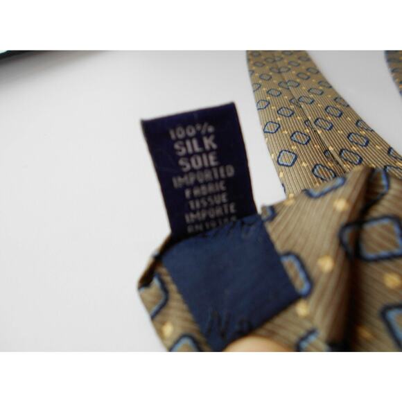 Nautica Mens Tie 100% Silk Neckwear Greenish Brown Blue Yellow Diamond Pattern - Picture 5 of 8